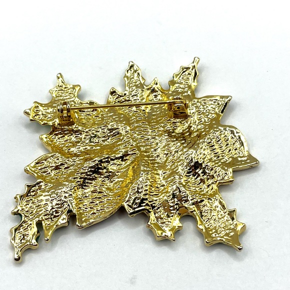 Festive Red and Green Poinsettias and Red Sled Christmas Tree Brooches - Picture 6 of 9